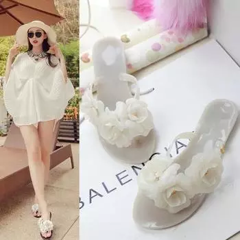 Роскошные летние женские туфли 2024 года, шлепанцы, женские тапочки, женские пляжные сандалии с цветочным принтом, женские туфли из желе Sandalias Mujer size small чёрный