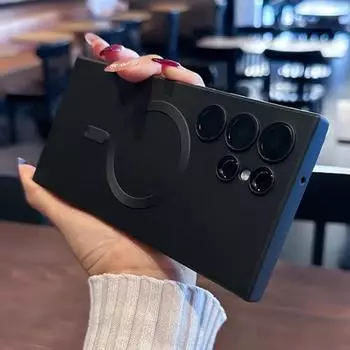 Роскошные чехлы для телефонов Magsafe с магнитной беспроводной зарядкой для Samsung Galaxy S24 S23 S22 S21 Ultra Fe, защитная крышка для объектива, аксессуары Samsung S23 чёрный