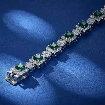 Роскошные медные ювелирные женские браслеты с серебряным покрытием Квадратный браслет из зеленого циркона белый/зелёный