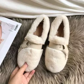 Роскошные меховые мокасины женские зимние хлопковые туфли женские теплые плюшевые мокасины удобные женские повседневные пушистые мокасины 35