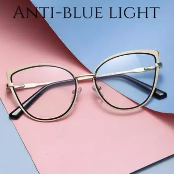 Роскошные металлические оптические очки «кошачий глаз», женские прозрачные компьютерные очки, мужские и женские простые очки с защитой от синего света