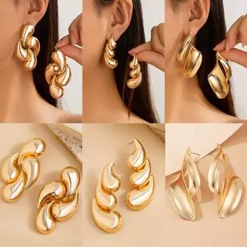 Роскошные металлические серьги с геометрическим рисунком для женщин, простые индивидуальные элегантные серьги-гвоздики с каплями воды, модные ювелирные изделия