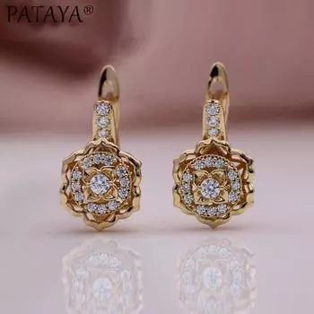 Роскошные милые серьги PATAYA с цветком и инкрустацией воском, женские геометрические серьги цвета розового золота