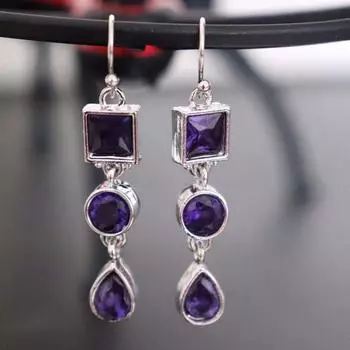 Роскошные милые свадебные женские серьги с подвесками, красивые ювелирные изделия с аметистом, изысканные украшения 3.2cm фиолетовый