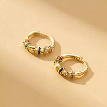 Роскошные многоцветные циркониевые серьги-кольца из стерлингового серебра 925 пробы с 18-ю позолоченными серьгами разноцветный