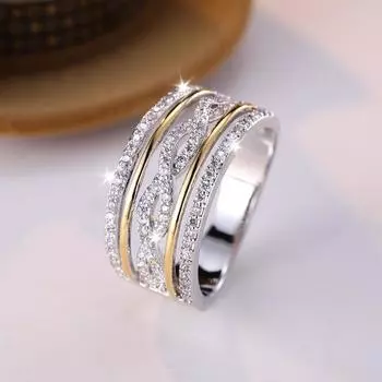 Роскошные многослойные широкие кольца золотого и серебряного цвета для женщин, блестящее белое циркониевое обручальное кольцо, свадебное ювелирное украшение, подарок 6 серебряный