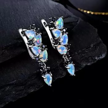 Роскошные модельерские шикарные висячие серебряные серьги с застежкой для женщин, натуральный опал, октябрьский камень, драгоценный ювелирный подарок M разноцветный