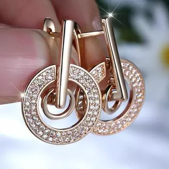 Роскошные модные белые циркониевые полые круглые серьги-подвески для женщин золотого цвета свадебные украшения для вечеринки золотой