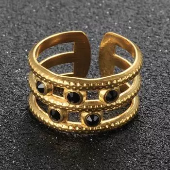 Роскошные модные кольца из нержавеющей стали для женщин и мужчин, пары, 5 черных трехслойных ювелирных украшений золотого цвета, подарки resizable