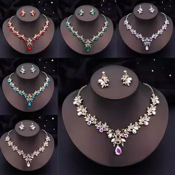 Роскошные модные комплекты ожерелий для женщин, висячие серьги, воротник принцессы, комплект из двух предметов, ювелирные изделия для невесты, свадебные аксессуары