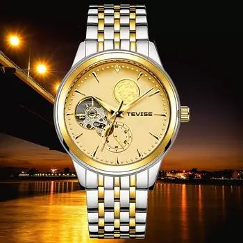 Роскошные модные мужские часы из нержавеющей стали, механические, полностью автоматические, часы Kirin золотой/белый