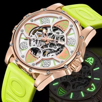 Роскошные модные мужские часы светящиеся круглые механические скелетон спортивные водонепроницаемые мужские автоматические часы мужские золотой/белый