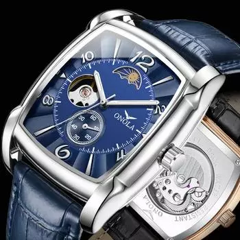 Роскошные модные мужские часы светящиеся квадратные механические наручные часы Hollow Skeleton деловые водонепроницаемые мужские автоматические часы для мужчин синий