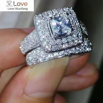 Роскошные модные обручальные кольца для женщин 2 шт./комплект, полностью блестящие крошечные ювелирные изделия из фианита для помолвки, высококачественные аксессуары, подарок 10