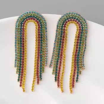 Роскошные модные радужные серьги-гвоздики с кисточками и бриллиантами, женские супер яркие серьги-гвоздики с цветными стразами, элегантные ювелирные изделия дубильная кора