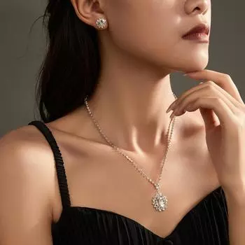 Роскошные модные серьги и ожерелье со стразами, комплект из двух частей, подвеска с кристаллами в виде подсолнуха, аксессуары