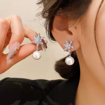 Роскошные модные серьги-подвески в виде снежинок, искусственный жемчуг, темпераментные женские модные ювелирные изделия, серьги как