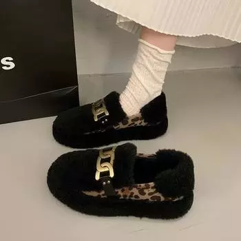 Роскошные мокасины с подкладкой из овечьей шерсти, женская обувь из овечьей шерсти, женские зимние туфли без застежек на пуховой подошве из хлопковой шерсти, мокасины, женские босоножки 35 цветной печати леопарда