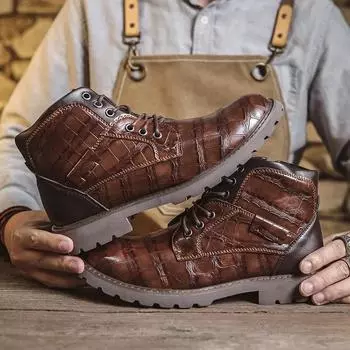 Роскошные мужские ботинки итальянские мужские ботильоны ручной работы дизайнерские ретро кожаные туфли для мужчин нескользящие рабочие ботинки Botas Para Hombre 39 чёрный