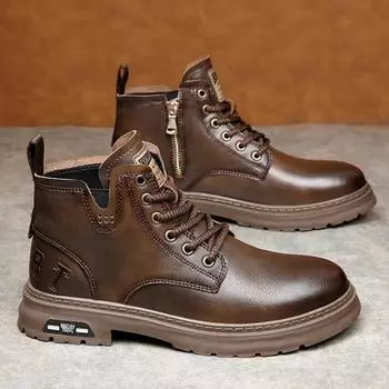 Роскошные мужские ботинки из натуральной кожи, модные мотоциклетные ботинки, повседневные ботинки в стиле ретро для мужчин, зимние теплые мужские ботинки Botas Hombre 38 коричневый