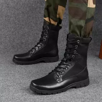 Роскошные мужские ботинки, повседневные высокие ботинки из натуральной кожи, качественная зимняя теплая плюшевая мужская обувь для снега, военные тактические ботинки 40