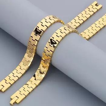 Роскошные мужские браслеты из вольфрамовой стали, женские, желтого золота, полированные, шириной 10 мм, браслет-цепочка для мужчин, ювелирные изделия для женщин 18CM