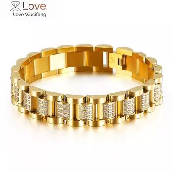 Роскошные мужские браслеты, модные женские ювелирные изделия с фианитами и бриллиантами, браслет из нержавеющей стали с покрытием из 18-каратного золота для мужчин