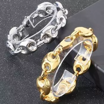 Роскошные мужские браслеты золотого цвета для мужчин из нержавеющей стали 316L шириной 19 мм с цепочкой в виде кофейных зерен для мужчин, рождественские подарки 22CM серебряный