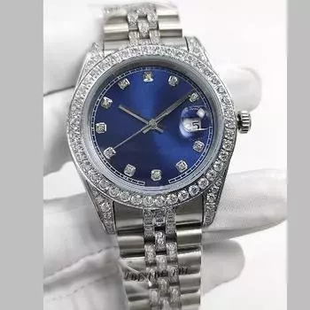 Роскошные мужские часы 41 мм с автоматическим механическим сапфировым стеклом и ремешком из нержавеющей стали с бриллиантами