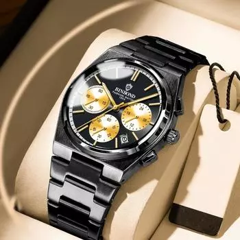 Роскошные мужские часы, светящиеся водонепроницаемые хронографы, светящиеся мужские наручные часы из кожи, кварцевые часы для мужчин, повседневные часы чёрный