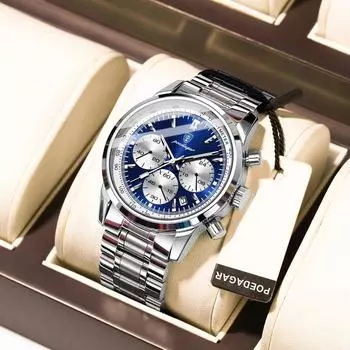 Роскошные мужские часы водонепроницаемые светящиеся хронограф дата нержавеющая сталь часы для мужчин кварцевые военные мужские часы Reloj серебряный/синий