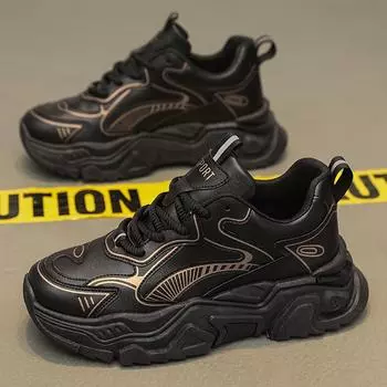 Роскошные мужские черные повседневные кроссовки. Удобная обувь на платформе. Мужские дизайнерские кроссовки, увеличивающие рост. Мужская повседневная спортивная обувь. 39 чёрный