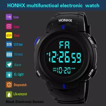 Роскошные мужские цифровые светодиодные часы Дата Спортивные мужские уличные электронные часы