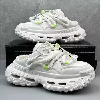 Роскошные мужские дизайнерские полутапочки на подошве из шин, модные повседневные кожаные сетчатые дышащие спортивные туфли на увеличенной платформе 38 чёрный