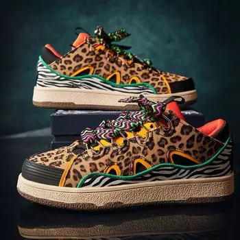 Роскошные мужские дизайнерские туфли, горячая распродажа, модные туфли для скейтбординга с леопардовым принтом, мужские вулканизированные кроссовки на платформе, zapatillas de hombre 36