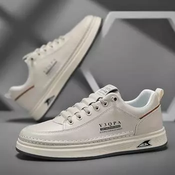 Роскошные мужские кожаные туфли, модная удобная повседневная обувь для мужчин, дышащие нескользящие кроссовки, дизайнерские теннисные мужские кроссовки для ходьбы 39 бежевый