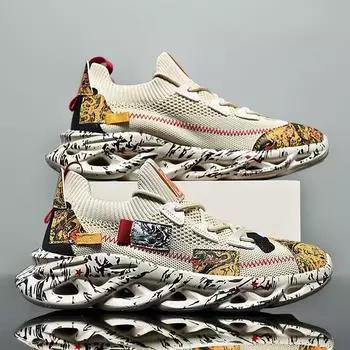 Роскошные мужские кроссовки, трендовые брендовые дизайнерские кроссовки для бега, модные уличные кроссовки с клиновидной подошвой, обувь для скейтбординга на платформе с сетчатой подошвой 39 бежевый