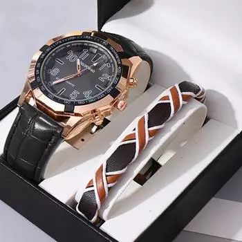 Роскошные мужские кварцевые часы браслет набор модные простые деловые кожаные кварцевые часы мужские часы Relogio Masculino