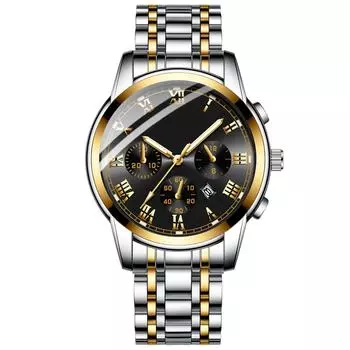 Роскошные мужские модные спортивные кварцевые часы из нержавеющей стали с календарем и несколькими стрелками One Size чёрный