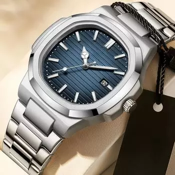 Роскошные мужские наручные часы водонепроницаемые светящиеся еженедельные часы для мужчин из нержавеющей стали мужские кварцевые часы + коробка