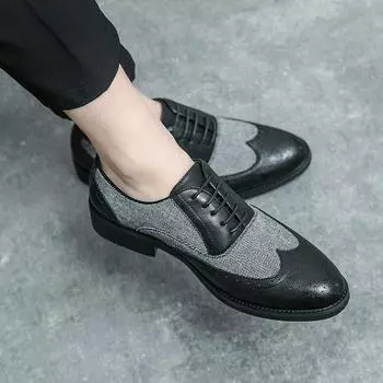 Роскошные мужские повседневные кожаные туфли, мужские туфли с острым носком, свадебные кожаные мужские туфли из парусины, офисные туфли для джентльменов 38 чёрный