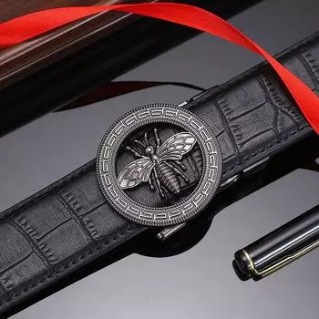 Роскошные мужские ремни из натуральной кожи с автоматической пряжкой, ремень известного бренда для мужчин, высокое качество, платье с каменным узором, деловой ремешок ZD2115 90cm чёрный