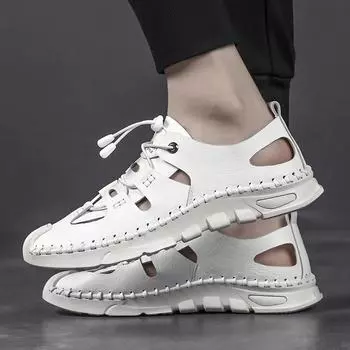 Роскошные мужские сандалии из мягкой кожи с закрытым носком и римской подошвой, классные мужские сандалии с низким верхом и увеличенным ростом 38 белый