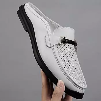 Роскошные мужские тапочки из натуральной кожи, повседневная обувь на низком ходу, высококачественные дышащие летние мужские пляжные сандалии на плоской подошве 42