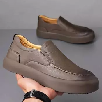 Роскошные мужские туфли из натуральной кожи, резиновые мягкие подошвы, мокасины, легкие прогулочные туфли для мужчин, повседневные мокасины в британском стиле 38 серый