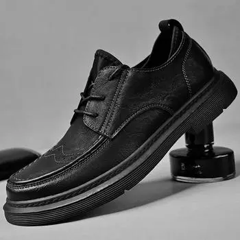 Роскошные мужские туфли из натуральной кожи, модная мужская повседневная обувь, оксфорды для активного отдыха, нескользящие мужские туфли для вождения на толстой подошве 38 чёрный