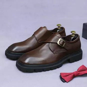 Роскошные мужские туфли из натуральной кожи, деловые туфли для офиса, коричневые, черные, со шнуровкой, пряжкой, острым носком, оксфордские туфли для мужчин 6 чёрный