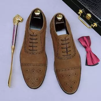 Роскошные мужские туфли из воловьей замши, натуральная кожа, ручная работа, качество, удобные, британские, модные, элегантные, свадебные, мужские туфли-броги 38 коричневый