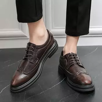 Роскошные мужские туфли на толстой подошве, броги, на шнуровке, мужские туфли, повседневные туфли в британском стиле, контрастные цвета, оксфорды, мужские офисные туфли 38 чёрный