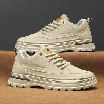 Роскошные мужские туфли, повседневные кроссовки, осенние новые мужские брендовые туфли на платформе с защитой от скольжения, модные тенденции, высококачественная универсальная рабочая обувь 39 бежевый